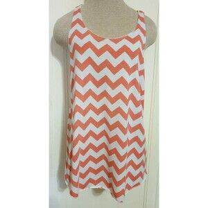 Toska White Orange Chevron Print Sleeveless  Racerback Top Size Small